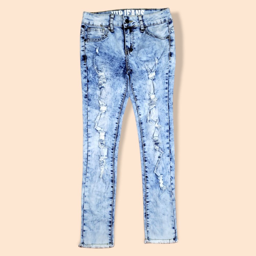 ❤️ Big Girl's Acid Wash Distressed VIP Denim Jeans Stretch | Large Size 12